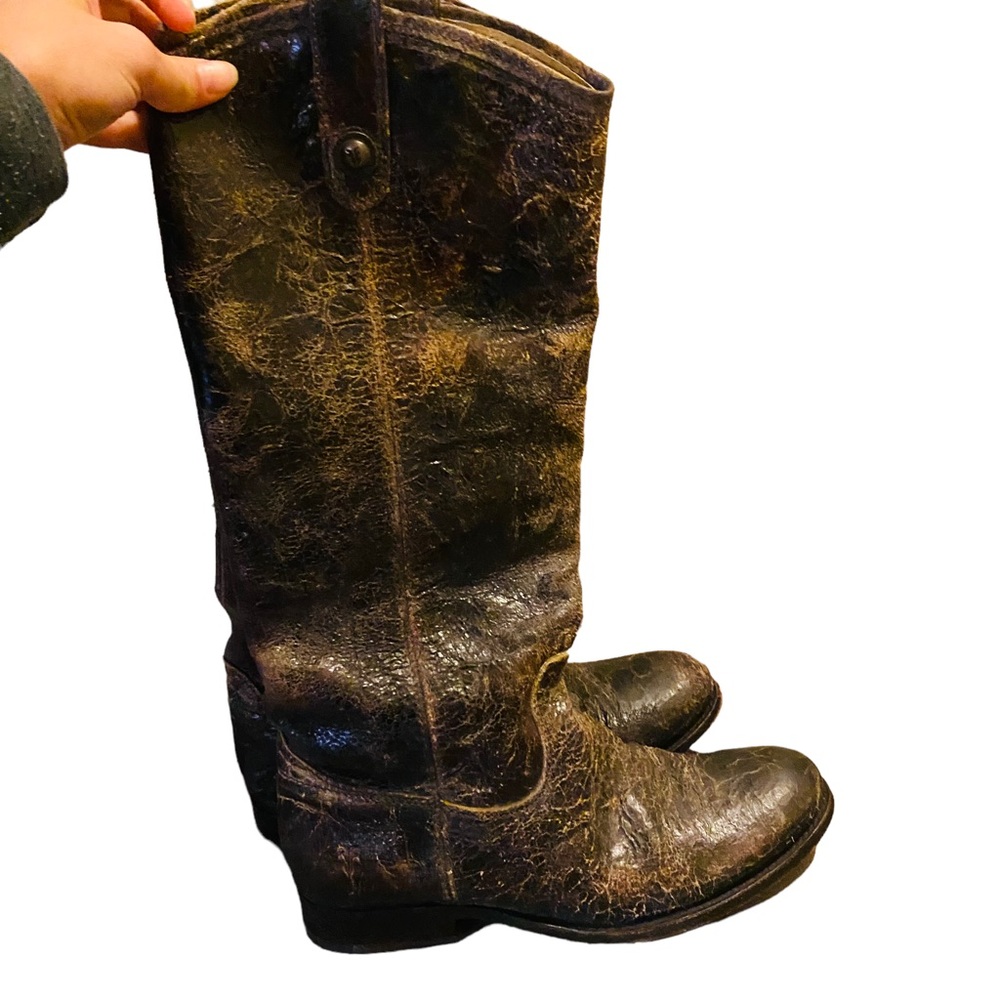 Frye intentionally Distressed Leather Knee High Boots - Picture 4 of 13
